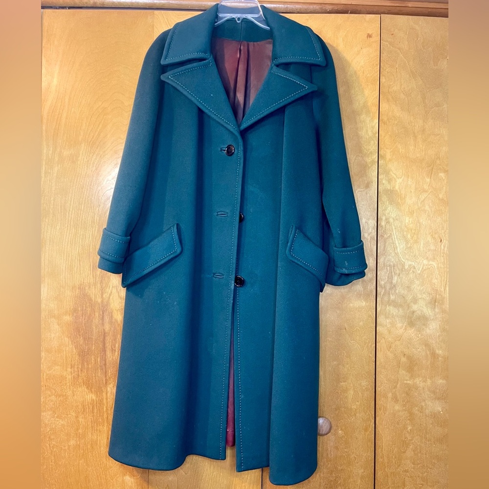 Dark green peacoat Stevens Forstmann fabric vintage ILGWU coat wool